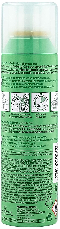 Suchy szampon z ekstraktem z pokrzywy - Klorane Nettle Sebo-Regulating Dry Shampoo For Oily Hair — Zdjęcie N2