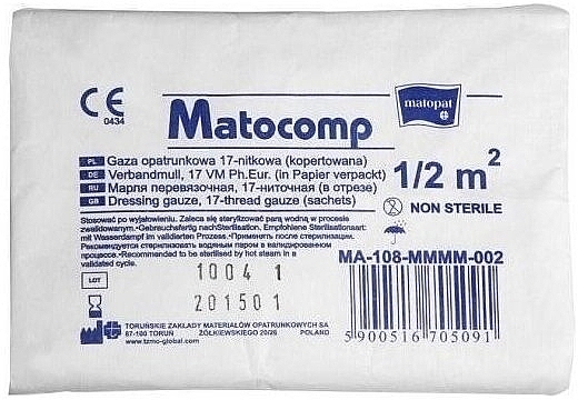 Niesterylna gaza opatrunkowa, 17 nici, 1/2 m2 - Matopat Matocomp — Zdjęcie N1