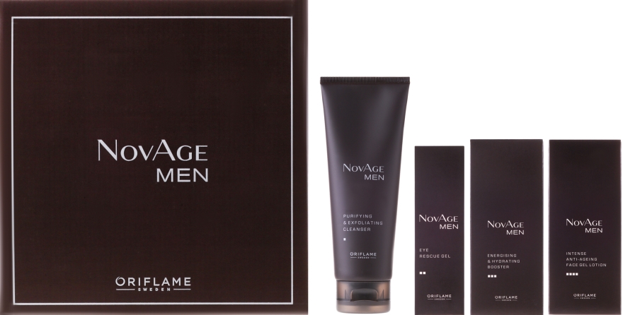 Przeciwstarzeniowy zestaw dla mężczyzn - Oriflame NovAge Men (cleanser 125ml + eye/gel 15ml + ser 50ml + gel 50ml) — Zdjęcie N1