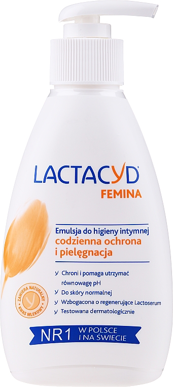 Delikatna emulsja do higieny intymnej, z dozownikiem - Lactacyd Femina (bez pudełka) — Zdjęcie N1