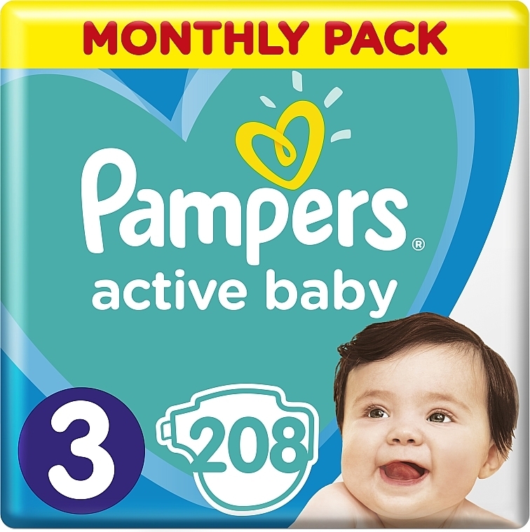 Pieluchy dziecięce Active Baby-Dry Rozmiar 3 (Midi) 5-9 kg, 208 szt. - Pampers — Zdjęcie N1