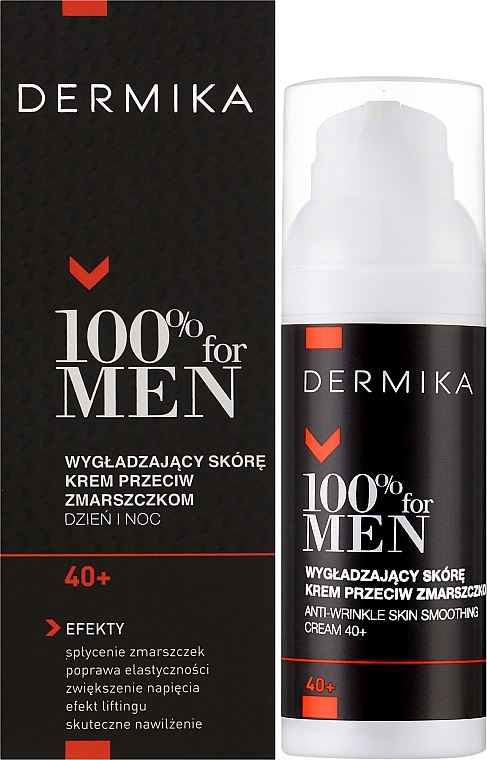 Przeciwzmarszczkowy krem dla mężczyzn 40+ wygładzający skórę - Dermika 100% For Men Skin Smoothing Anti-Wrinkle Cream — Zdjęcie N2