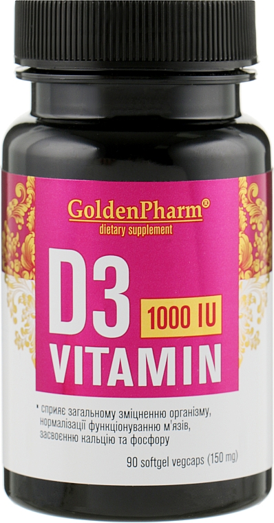Kapsułki witaminy D3 1000 IU 150 mg - Golden Pharm — Zdjęcie N1