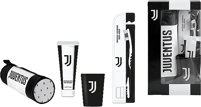 Zestaw - Naturaverde Football Teams Juventus Oral Care Set (toothbrush/1pc + toothpaste/75ml + acc/2pcs) — Zdjęcie N2