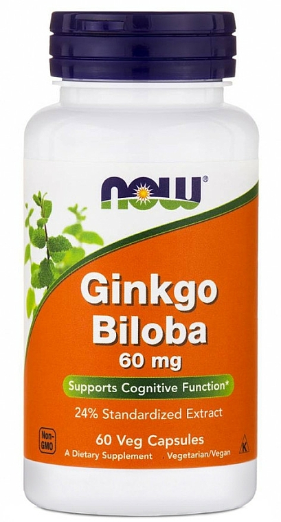 Ekstrakt z miłorzębu japońskiego 60 mg wzmacniający sprawność mózgu u osób starszych - Now Foods Ginkgo Biloba — Zdjęcie N1