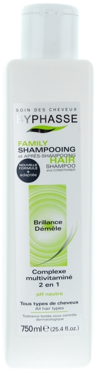 Szampon 2 w 1 z multiwitaminami do wszystkich rodzajów włosów - Byphasse Family Shampoo and Conditioner Multivitamin Complex 2In1 All Hair Types