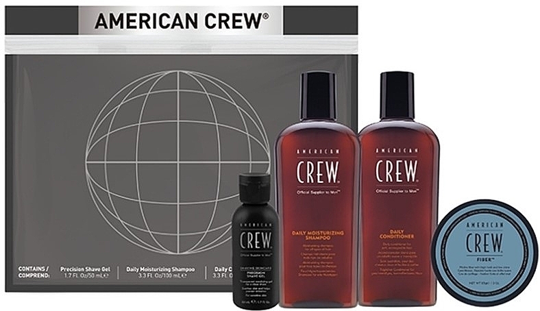 Zestaw - American Crew Grooming Travel Kit (shm/100ml + cond/100ml + shave/gel/50ml + fiber/50g) — Zdjęcie N2