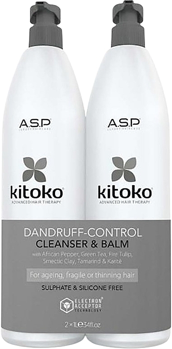 Zestaw - Affinage Salon Professional Kitoko Dandruff Control Balm & Cleanser (shm/1000ml + balm/1000ml) — Zdjęcie N1