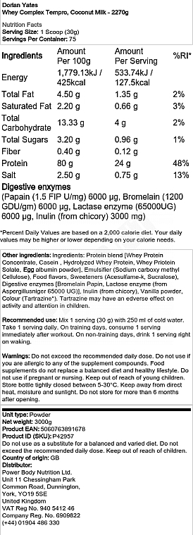 Kompleks białek mleka kokosowego - DY Nutrition Whey Complex Tempro Coconut Milk  — Zdjęcie N2