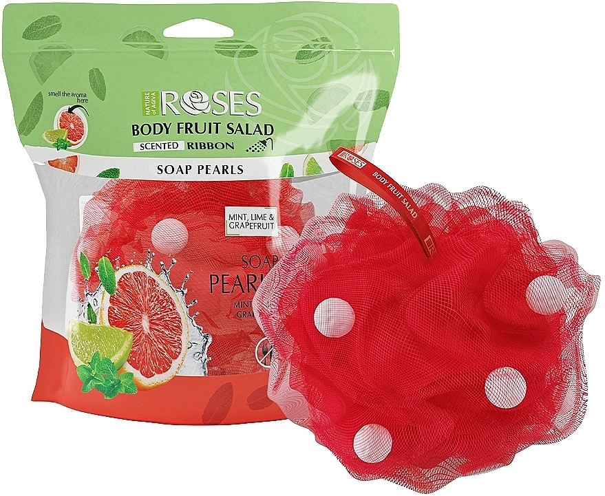 Gąbka do kąpieli z perełkami mydlanymi Mięta, limonka i grejpfrut - Nature of Agiva Roses Body Fruit Salad Soap Pearls — Zdjęcie N2