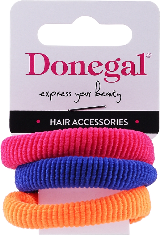 Gumki do włosów 3 szt, FA-5680, jasnopomarańczowa + niebieska + różowa - Donegal — Zdjęcie N1