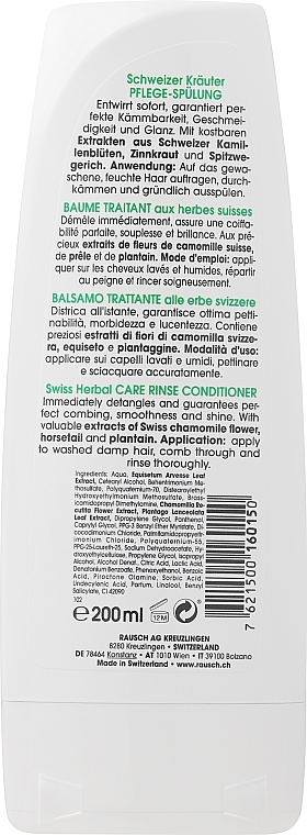 Odżywka do włosów z ekstraktem ze szwajcarskich ziół - Rausch Swiss Herbal Rinse Conditioner  — Zdjęcie N3