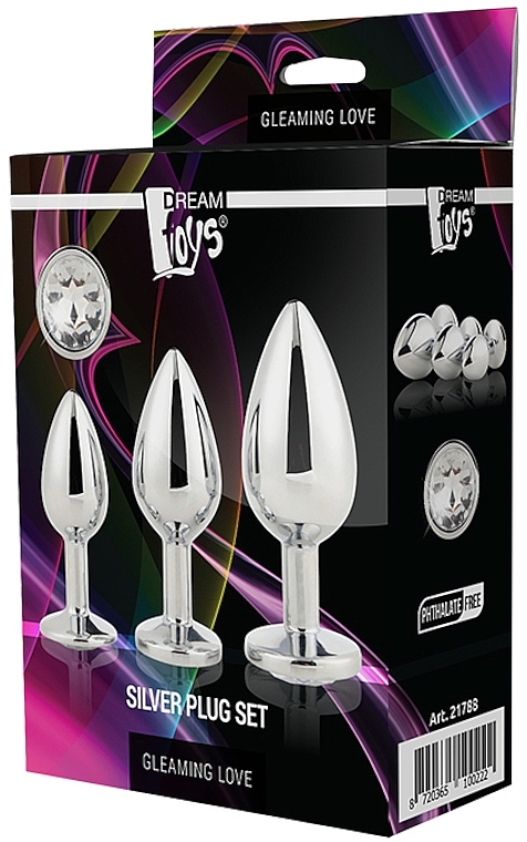 Zestaw aluminiowych korków analnych, 3 sztuki - Dream Toys Gleaming Love Silver Plug Set  — Zdjęcie N3