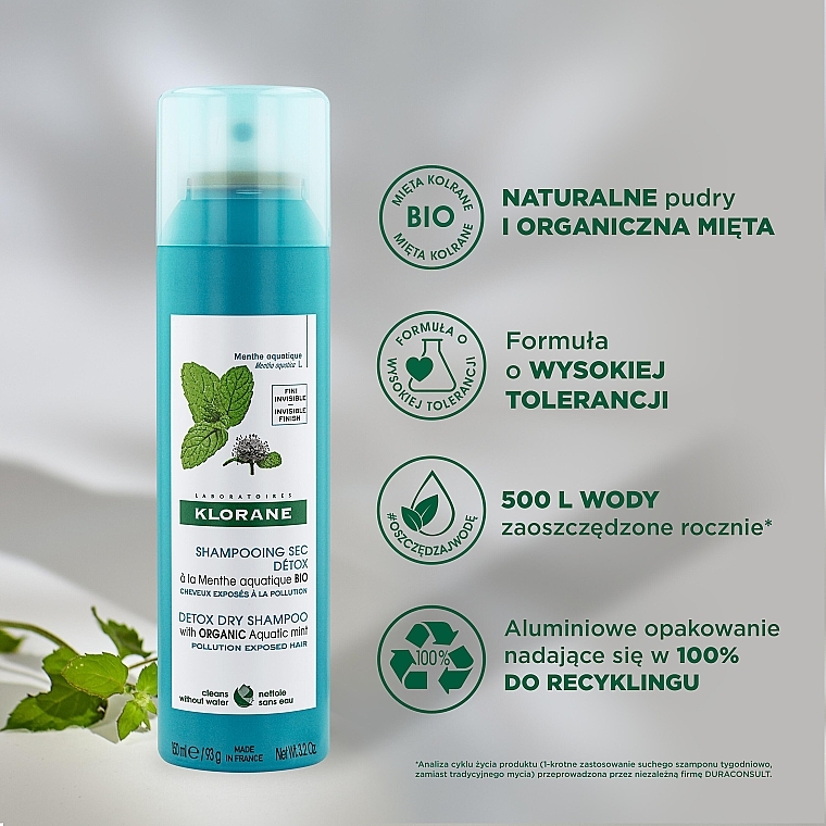 Suchy szampon do włosów - Klorane Aquatic Mint Detox Dry Shampoo — Zdjęcie N3