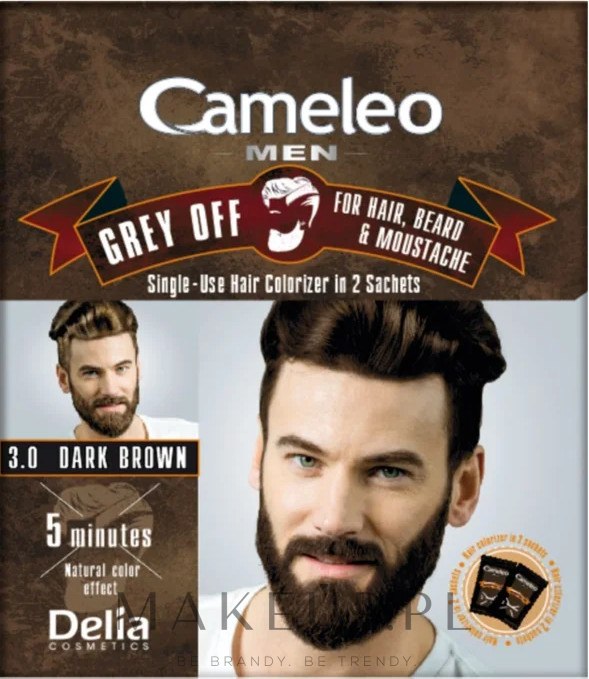 Jednorazowa farba do natychmiastowej koloryzacji siwych włosów, brody i wąsów - Delia Cameleo Men — Zdjęcie 3.0 Dark Brown