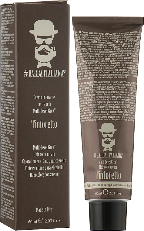 Kremowa farba do włosów dla mężczyzn - Barba Italiana Tintoretto Multi Level Grey