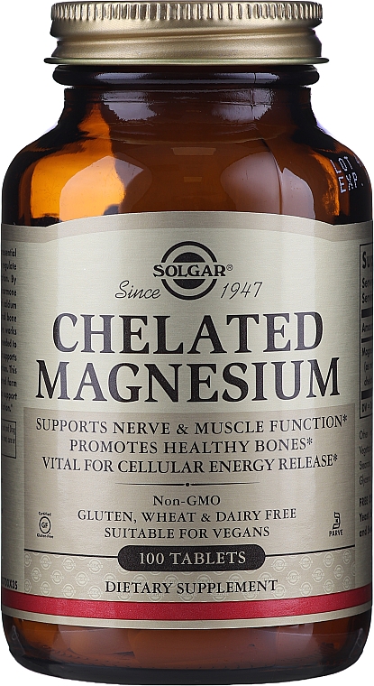 Suplement diety ułatwiający wchłanianie wapnia - Solgar Chelated Magnesium — Zdjęcie N2