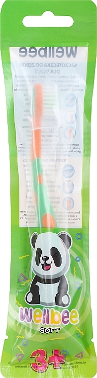 Szczoteczka do zębów dla dzieci, miękka, od 3 lat, pomarańczowa z zielonymi elementami - Wellbee Travel Toothbrush For Kids — Zdjęcie N1
