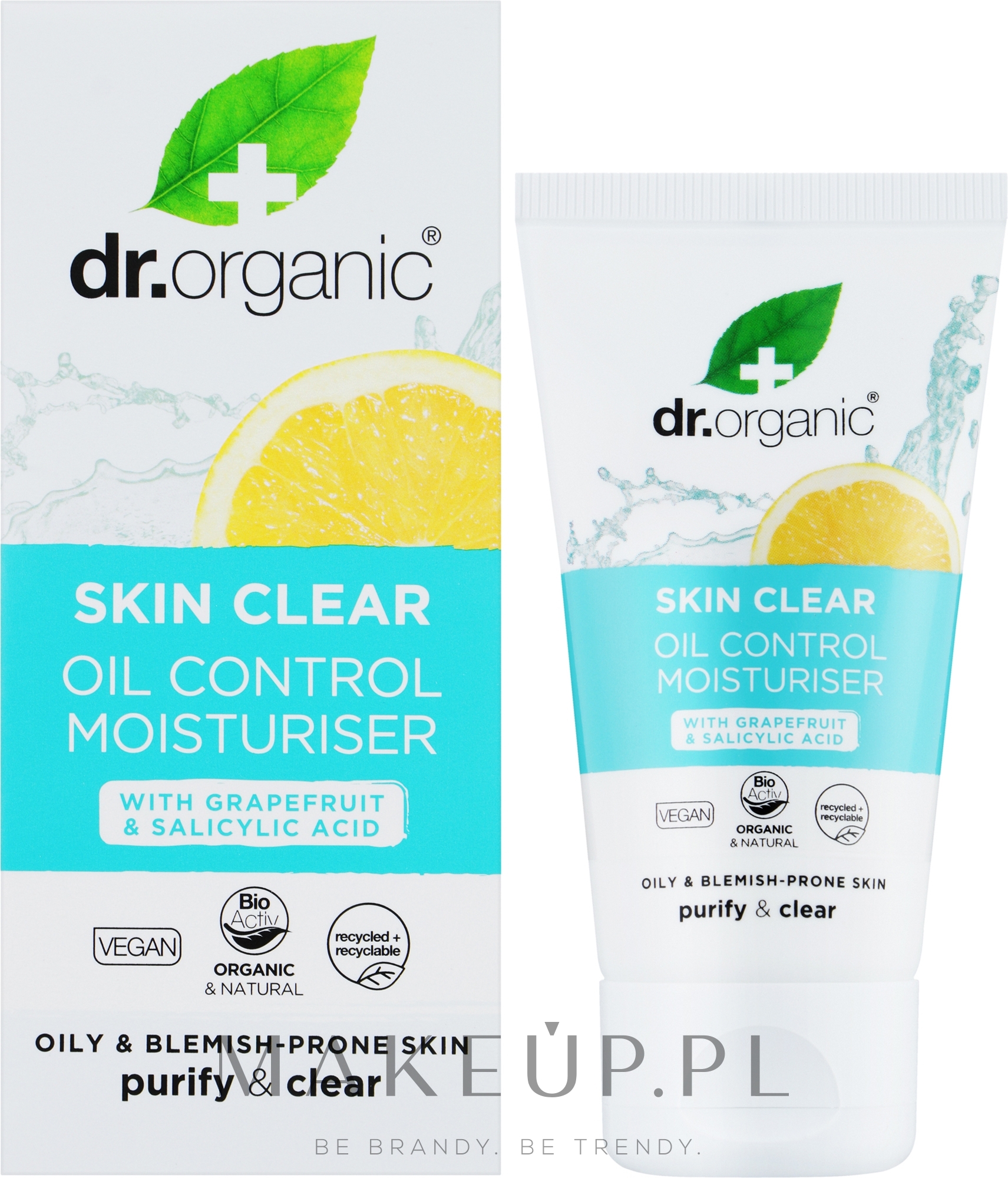 Krem nawilżający 5 w 1 do cery nadmiernie przetłuszczającej się - Dr Organic Skin Clear 5 in 1 Oil Control Moisturiser — Zdjęcie 50 ml