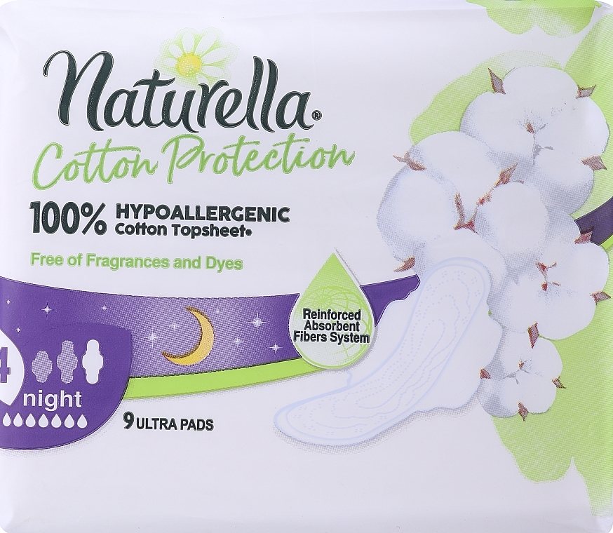 Podpaski ze skrzydełkami na noc, 9 szt. - Naturella Cotton Protection Ultra Night