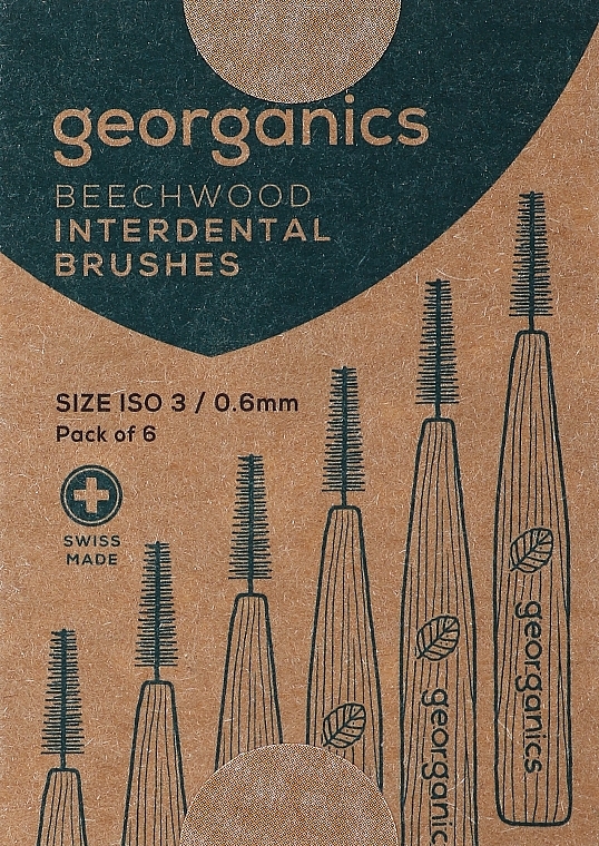 Szczoteczki międzyzębowe, ISO 3 0,6 mm, 6 szt. - Georganics Beechwood Interdental Brushes — Zdjęcie N1