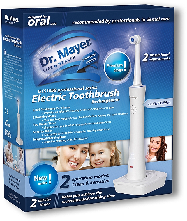 Elektryczna szczoteczka do zębów GTS1050, biała - Dr. Mayer Rechargeable Electric Toothbrush — Zdjęcie N3