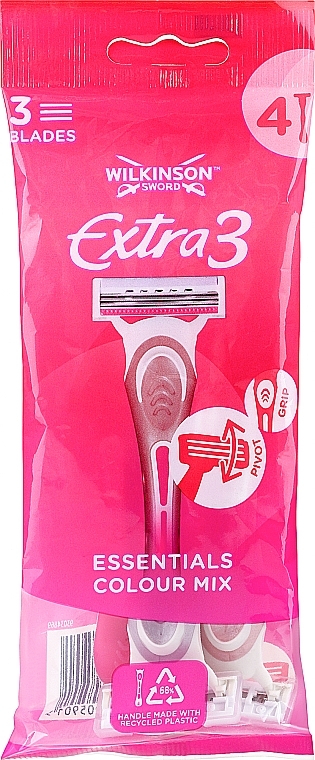 Maszynki jednorazowe, 4 szt. - Wilkinson Sword Extra 3 Beauty Essentials Colour Mix — Zdjęcie N1