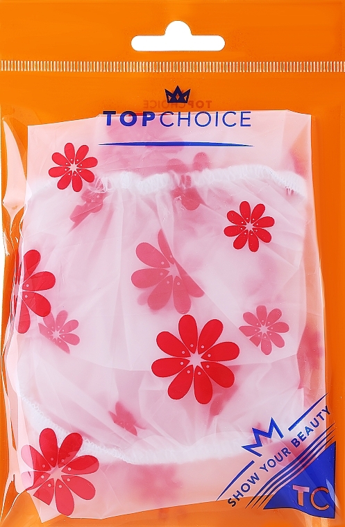 Czepek pod prysznic, 30369, przezroczysty z czerwonymi kwiatami - Top Choice — Zdjęcie N1