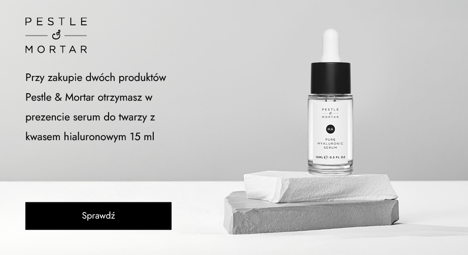 Przy zakupie dwóch produktów Pestle & Mortar otrzymasz w prezencie serum do twarzy z kwasem hialuronowym 15 ml.