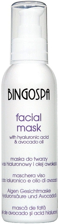 Maska do twarzy ze 100% olejem awokado i kwasem hialuronowym - BingoSpa Mask With 100% Avocado Oil