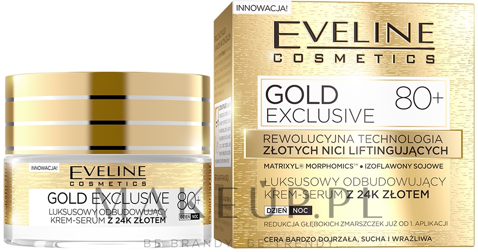 Luksusowy odbudowujący krem-serum z 24K złotem 80+ - Eveline Cosmetics Gold Exclusive — Zdjęcie 50 ml