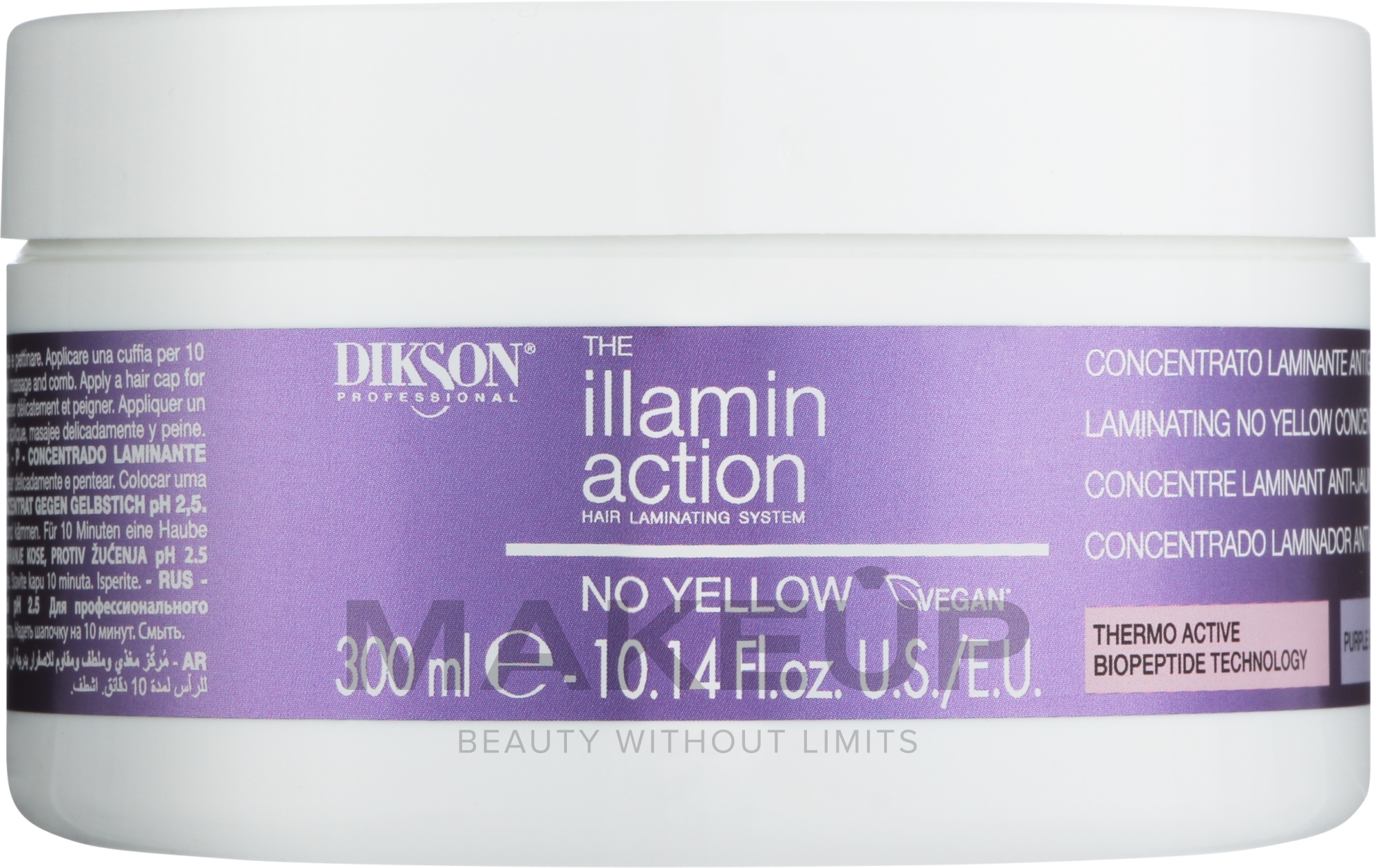 Termoaktywny skoncentrowany kremowy neutralizator zażółceń do laminacji włosów - Dikson Illaminaction Laminating No Yellow Concentrate pH 2.5 — Zdjęcie 300 ml