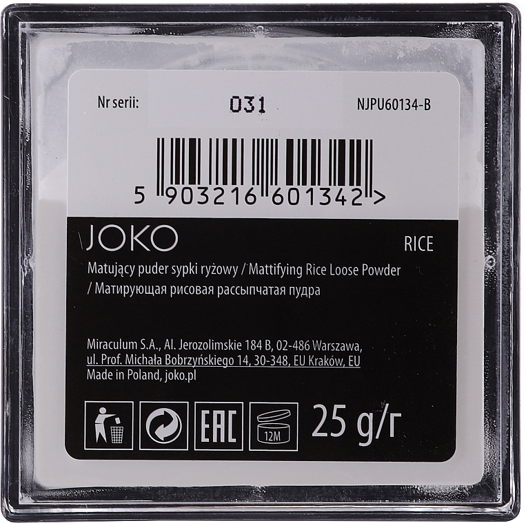 Matujący sypki puder ryżowy - Joko Mattifying Rice Loose Powder — Zdjęcie N2