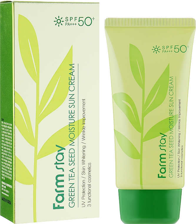 Ochronny krem nawilżający do twarzy - FarmStay Green Tea Seed Moisture Sun Cream SPF50