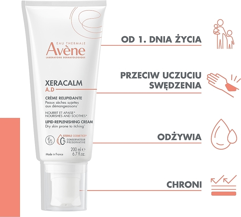 Krem do twarzy i ciała do skóry suchej - Avène XeraCalm A.D Lipid-replenishing Cream — Zdjęcie N4