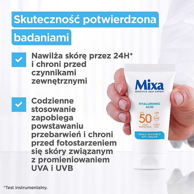 Codzienny krem nawilżający - Mixa Hyaluronic Acid Daily Invisible SPF50 Cream — Zdjęcie N3