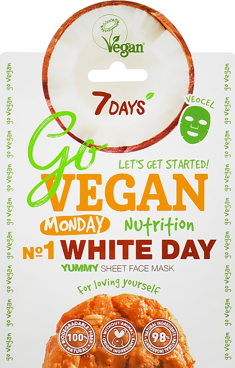 Odżywcza maseczka do twarzy z ekstraktem z kokosa i olejem owsianym - 7 Days Go Vegan Monday White Day — Zdjęcie N1
