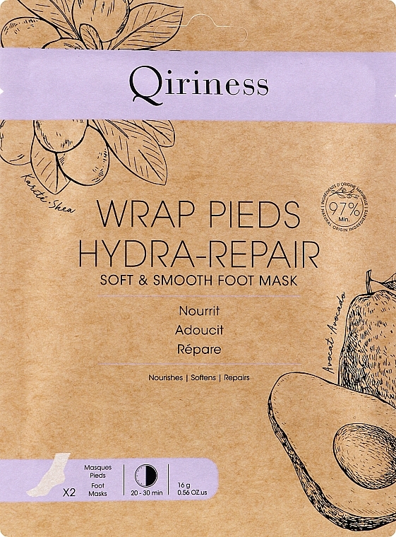 Łagodząca i wygładzająca maska do stóp, naturalna formuła - Qiriness Wrap Pieds Hydra-Repair Soft & Smooth Foot Mask — Zdjęcie N1