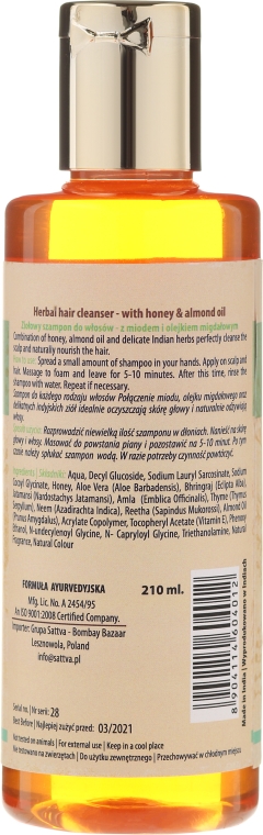 Ziołowy szampon do włosów Miód i migdały - Sattva Cleanser Shampoo Honey Almond — Zdjęcie N2