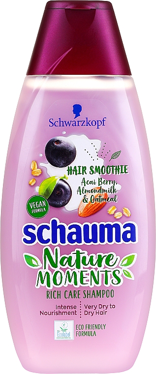 Acai, mleko migdałowe, owies szampon do włosów suchych i bardzo suchych - Schauma Nature Moments Hair Smoothie Shampoo