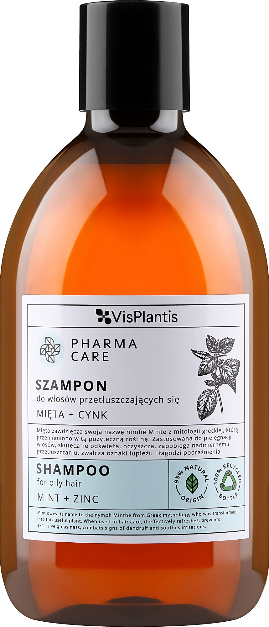 Szampon do włosów przetłuszczających się Mięta + cynk - Vis Plantis Pharma Care — Zdjęcie 500 ml