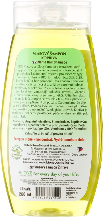 Pokrzywowy szampon do włosów - Bione Cosmetics Nettle Hair Shampoo — Zdjęcie N2