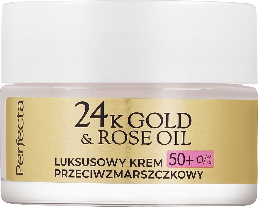 Luksusowy krem intensywnie przeciwzmarszczkowy do twarzy - Perfecta 24k Gold & Rose Oil Anti-Wrincle Cream 50+ — Zdjęcie N2