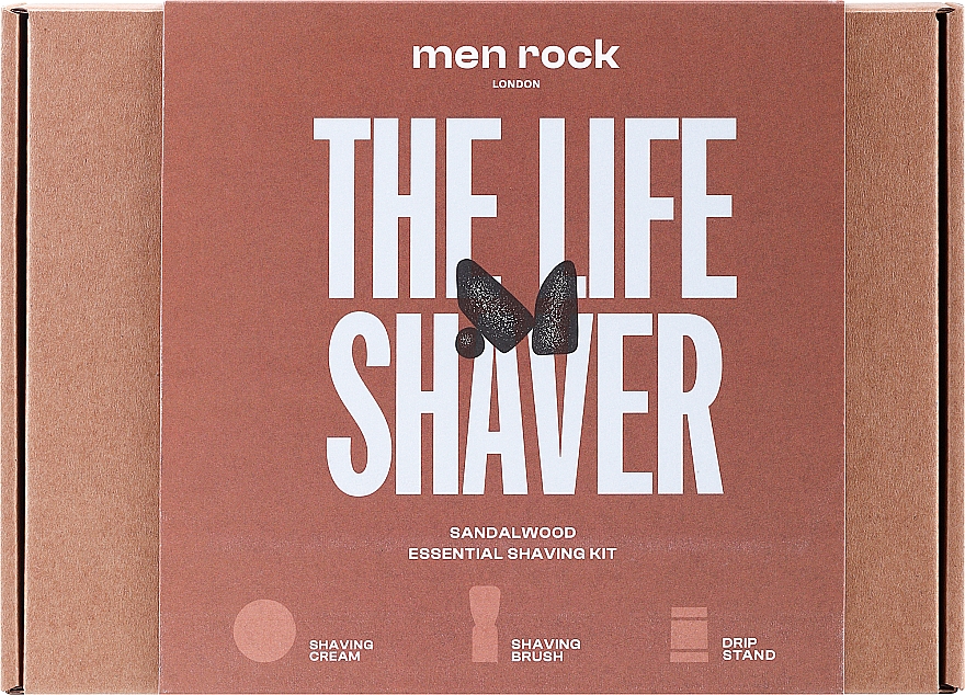 Zestaw - Men Rock The Life Shaver Sandalwood Kit (sh/cr/100ml + sh/br/1pcs + stand/1pcs) — Zdjęcie N1
