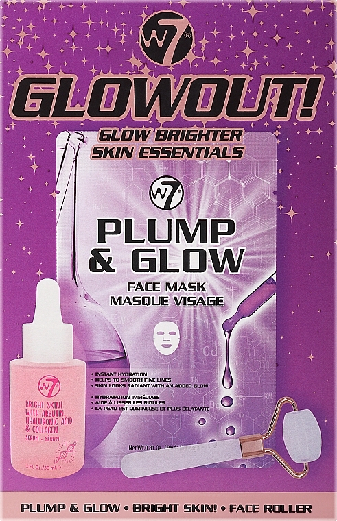 Zestaw - W7 Face Care Set Glowout! (serum 30 ml + mask 23 g + roll) — Zdjęcie N1