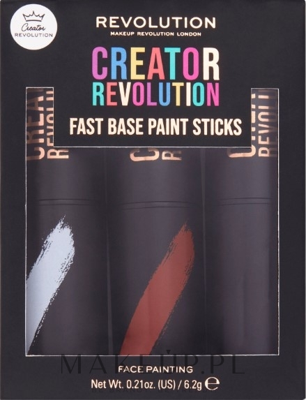 Zestaw sztyftów do makijażu - Makeup Revolution Creator Fast Base Paint Stick Set White, Red & Black — Zdjęcie 6.2 g