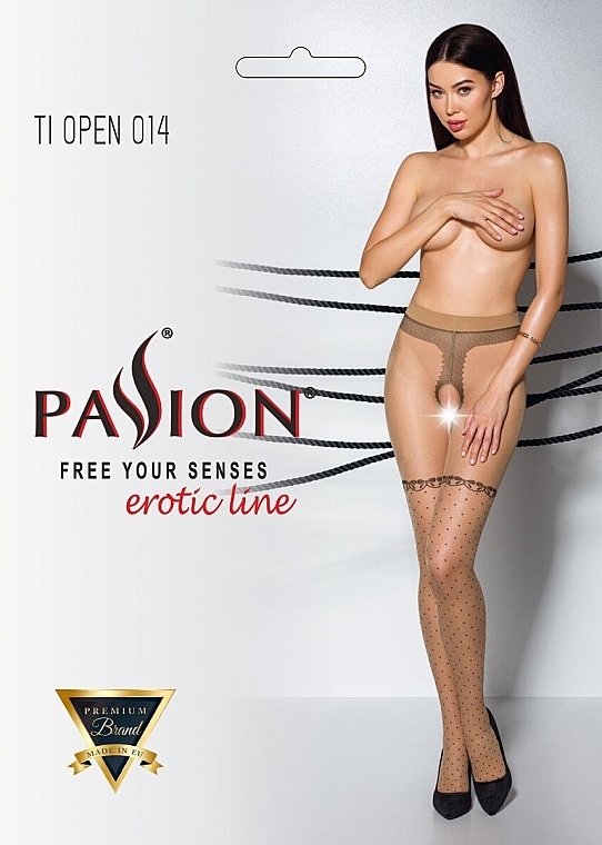 Rajstopy erotyczne z wycięciem Tiopen 014, 20 Den, beżowe - Passion — Zdjęcie N1