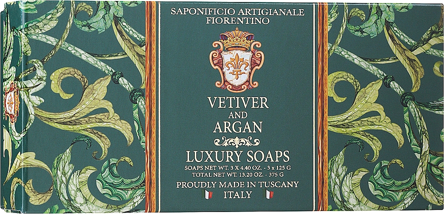 Zestaw mydeł z wetiwerem i arganem - Saponificio Artigianale Fiorentino Vetiver And Argan (soap/3x125g) — Zdjęcie N1