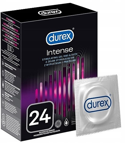 Prezerwatywy lateksowe z lubrykantem silikonowym, 24 szt. - Durex Intense Orgasmic — Zdjęcie N1