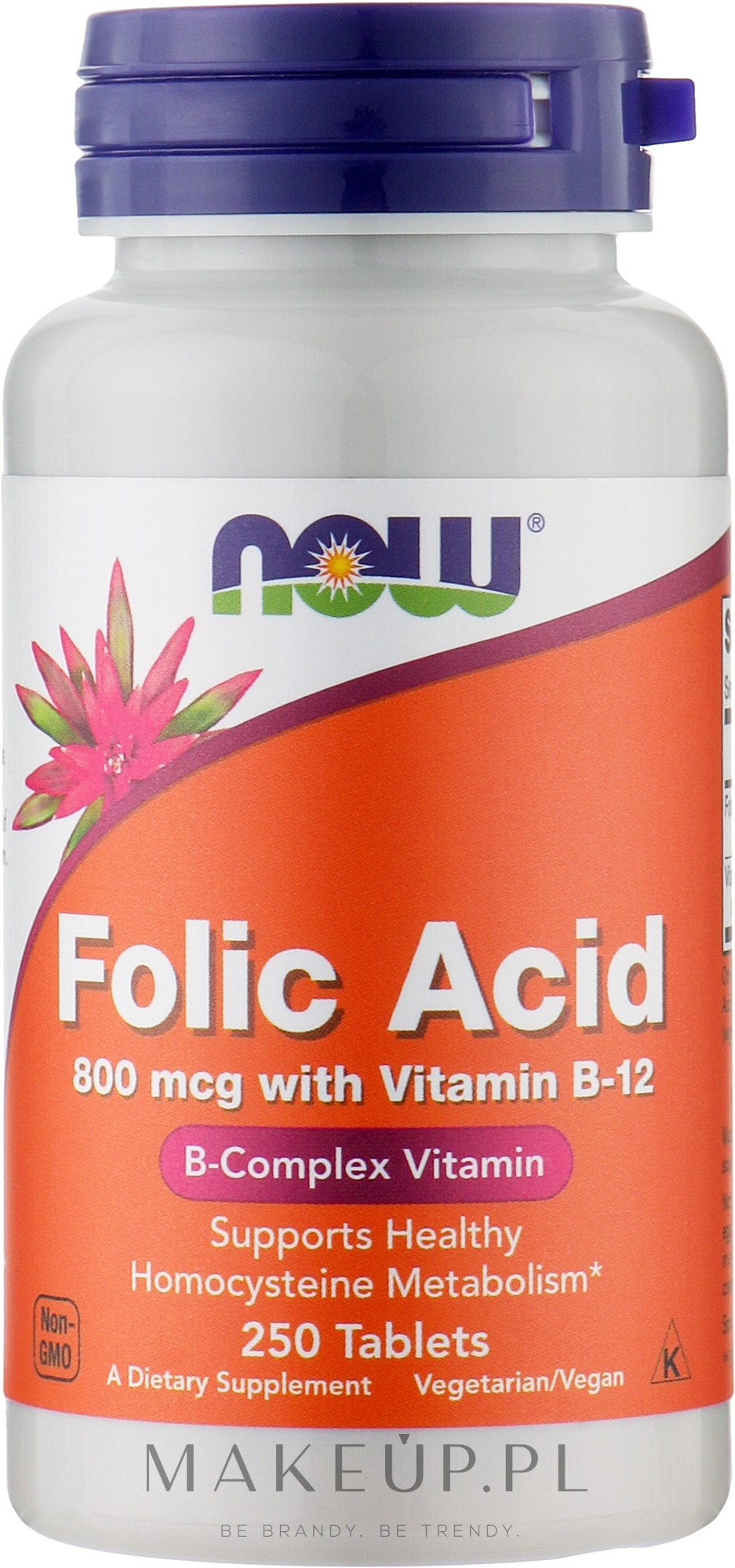 Kwas foliowy 800 mcg + B12 - Now Foods Folic Acid 800 mcg + B12 — Zdjęcie 250 szt.